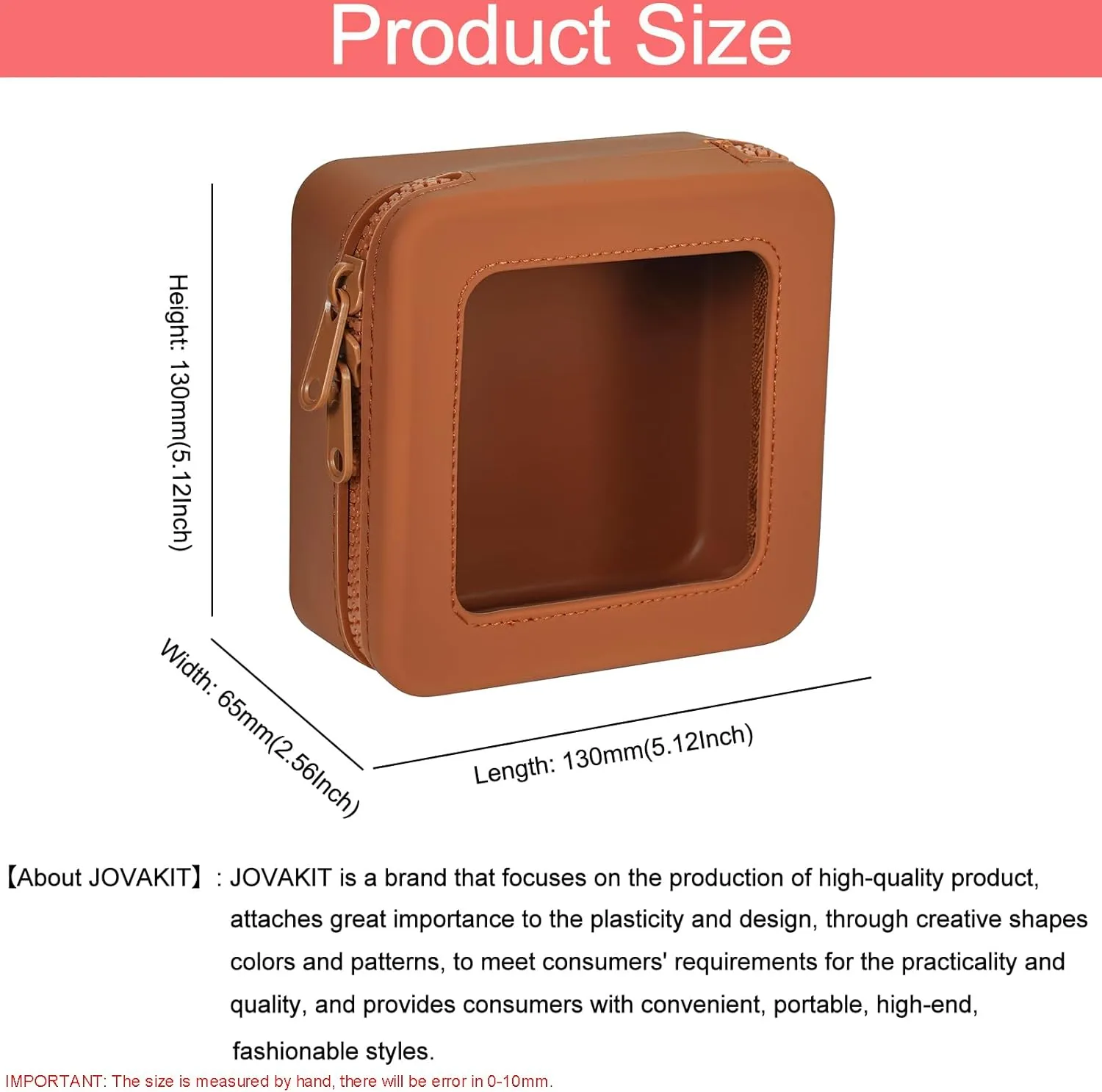 JOVAKIT Clear Makeup Bag Square Portable Silicone Travel Cosmetic Bag for Women, Transparent Toiletry Bags, Gifts for Women Make Up Pouch Car Organizer Case with Zippers for Essentials (Brown)