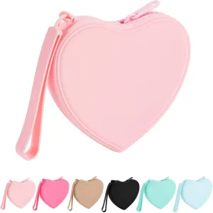 JOVAKIT Small Heart Shaped Portable Silicone Makeup Bag for Women, Travel Waterproof Cosmetic Bag Gifts for Women Girls, Zipper Closure Makeup Case with Handle (Pink)