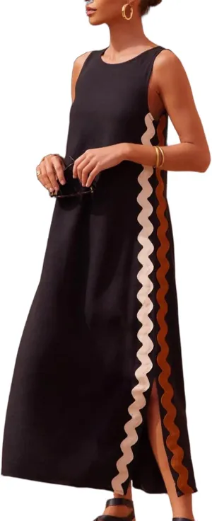 KEOMUD Women Sundress Sleeveless Maxi Dress Summer Crewneck Split Long Beach Dress 2024