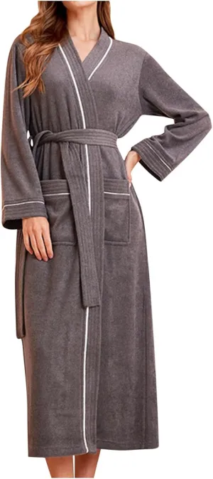 Kimono Robes for Men Women Long Robe Lightweight Comfy Spa Bathrobe Sleepwear Long Sleeve Loungewear with Pockets