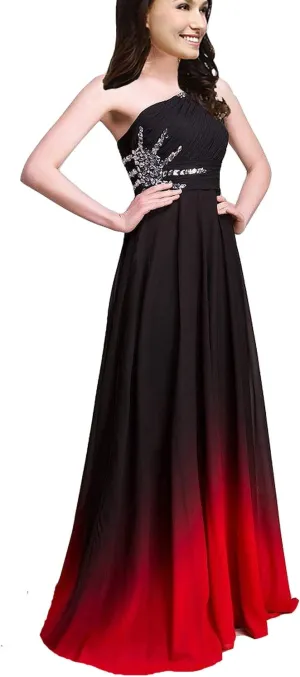 Kivary Sheer Beaded Halter Gradient Ombre Chiffon Long Prom Evening Dresses
