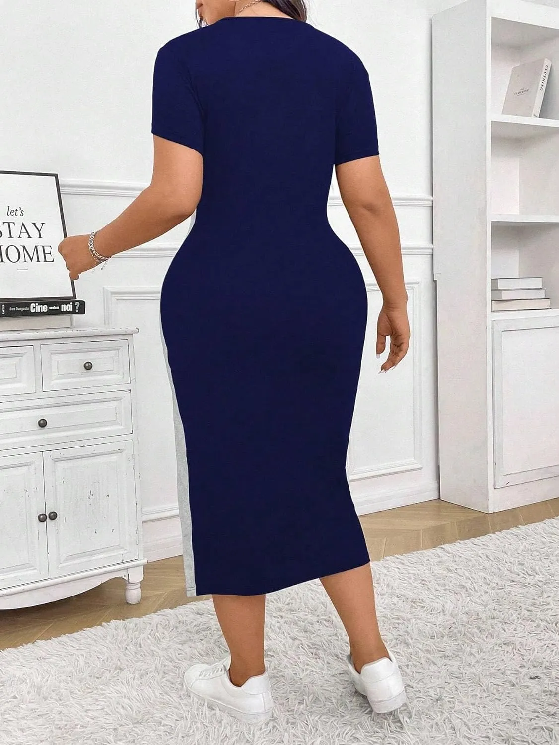 LALAGEN Women's 2025 Summer Dresses Women Plus Size Color Block Round Neck Dress, Summer Outfit