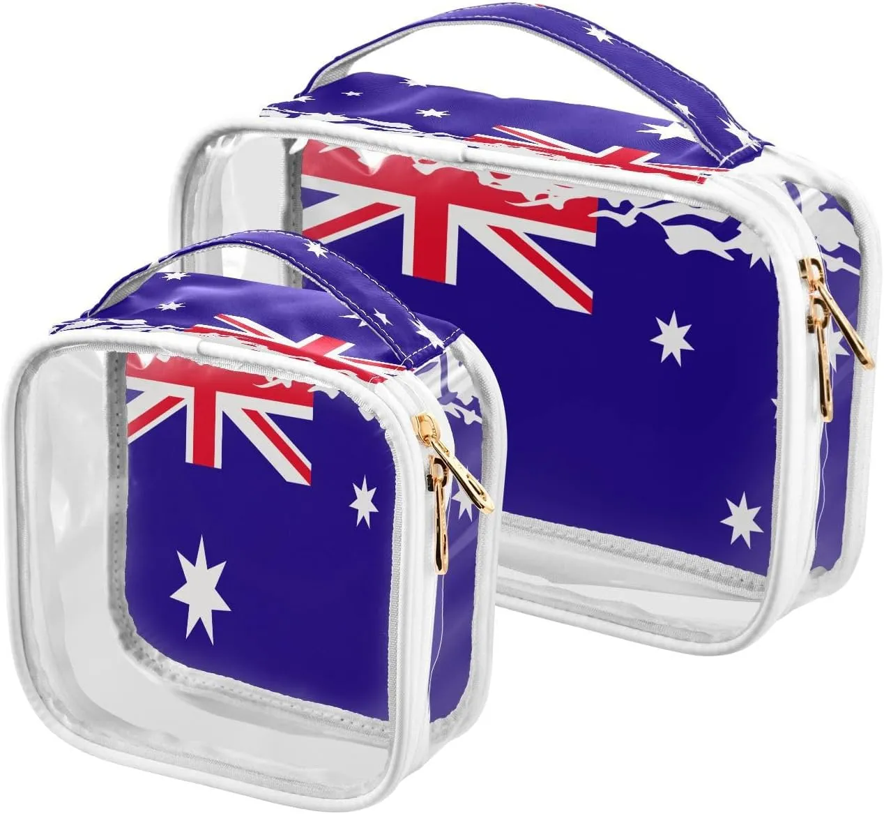 Large Clear Travel Toiletry Bag with Zippers, PVC Waterproof Travel Organizer, Australia Flag Flying Birds Plastic Tote Bags, 2 pcs