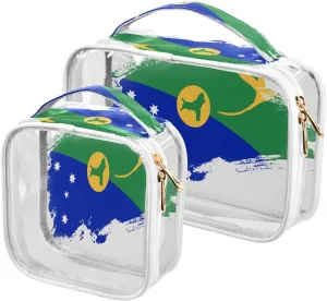 Large Clear Travel Toiletry Bag with Zippers, PVC Waterproof Travel Organizer, Christmas Lslands Flag Brush Stroke Plastic Tote Bags, 2 pcs