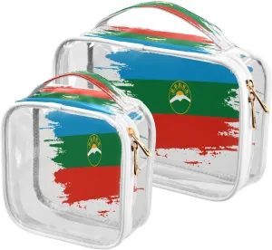 Large Clear Travel Toiletry Bag with Zippers, PVC Waterproof Travel Organizer, Karachay Cherkessia Flag Hand Drawn Plastic Tote Bags, 2 pcs