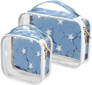 Large Clear Travel Toiletry Bag with Zippers, PVC Waterproof Travel Organizer, Micronesia Flag Grunge Design Plastic Tote Bags, 2 pcs