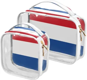 Large Clear Travel Toiletry Bag with Zippers, PVC Waterproof Travel Organizer, Netherlands Flag Plastic Tote Bags, 2 pcs