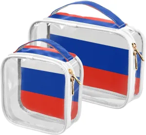 Large Clear Travel Toiletry Bag with Zippers, PVC Waterproof Travel Organizer, Russia Flag Plastic Tote Bags, 2 pcs