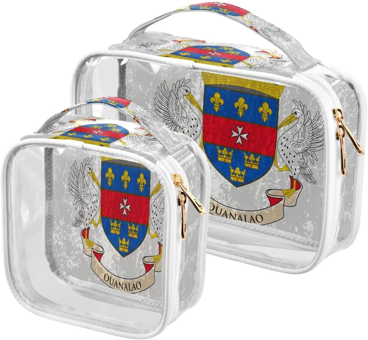 Large Clear Travel Toiletry Bag with Zippers, PVC Waterproof Travel Organizer, Saint Barthelemy Flag Vintage Plastic Tote Bags, 2 pcs