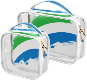 Large Clear Travel Toiletry Bag with Zippers, PVC Waterproof Travel Organizer, Sierra Leone Flag Brush Stroke Plastic Tote Bags, 2 pcs