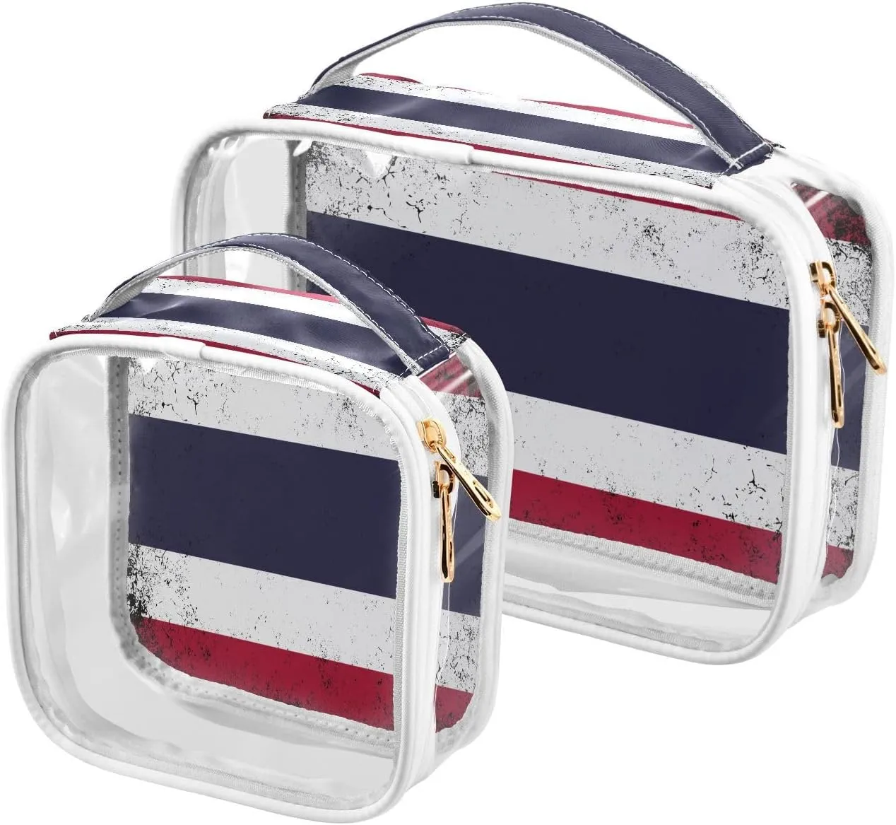 Large Clear Travel Toiletry Bag with Zippers, PVC Waterproof Travel Organizer, Thailand Flag Vintage Plastic Tote Bags, 2 pcs