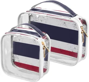 Large Clear Travel Toiletry Bag with Zippers, PVC Waterproof Travel Organizer, Thailand Flag Vintage Plastic Tote Bags, 2 pcs
