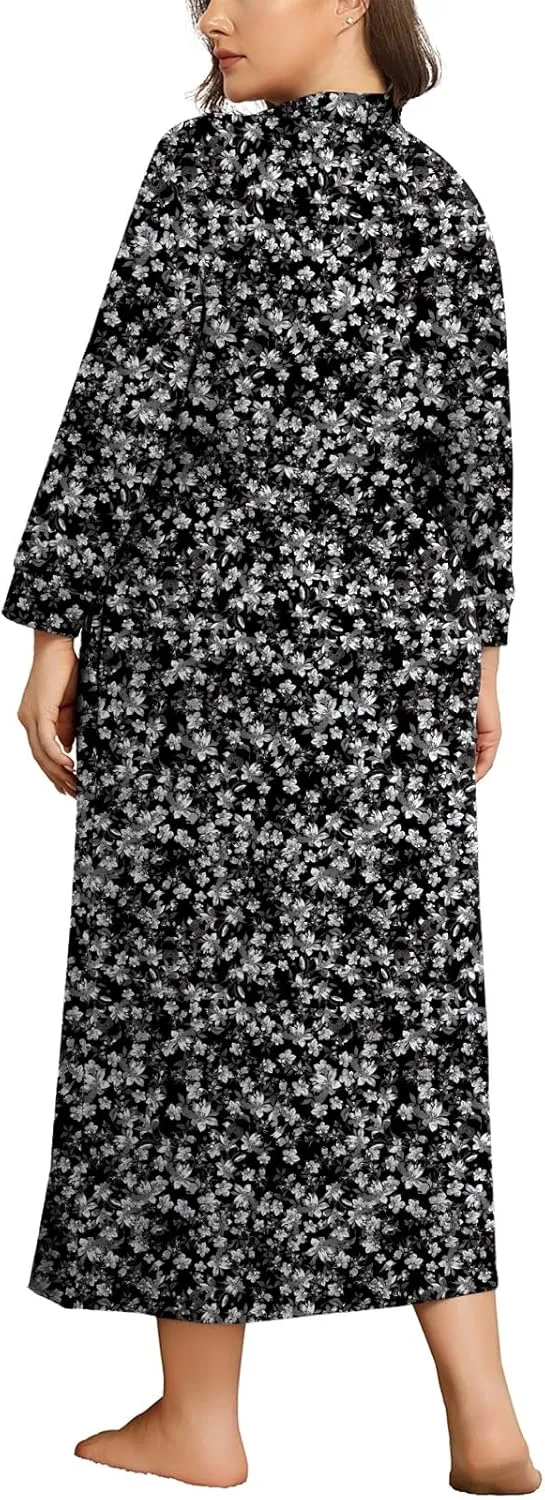 Lastshe Plus Size Women Robe Long Knit Kimono Lightweight Soft Robes Casual Sleepwear Bathrobe Loungewear