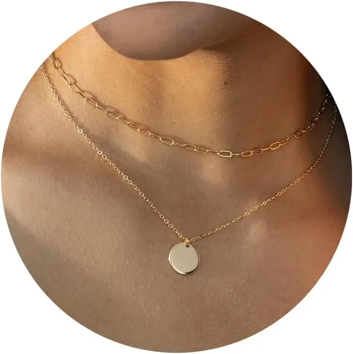 Ldurian Layered Necklaces for Women - 14K Dainty Gold Plated Layering Chokers Necklaces Set Multilayer Delicate Necklace Trendy Adjustable Long Layered Necklaces for Women