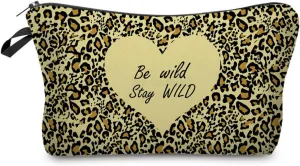Leopard Wild Cheetah Makeup Bag Cute Small Makeup Organizer Bag Travel Toiletry Zipper Pouch Gift Leopard Stay Wild Cosmetic Bag for Women Girls