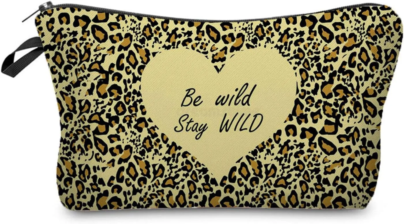 Leopard Wild Cheetah Makeup Bag Cute Small Makeup Organizer Bag Travel Toiletry Zipper Pouch Gift Leopard Stay Wild Cosmetic Bag for Women Girls