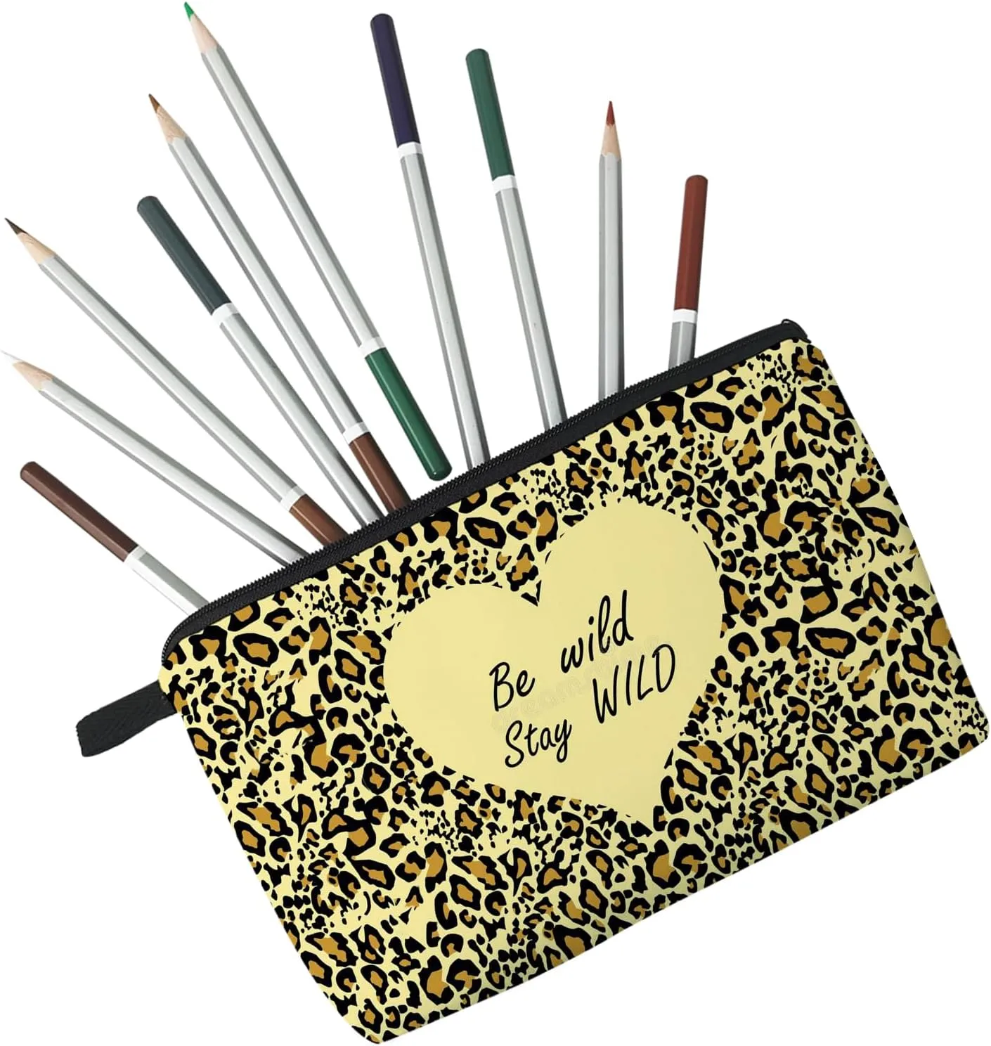 Leopard Wild Cheetah Makeup Bag Cute Small Makeup Organizer Bag Travel Toiletry Zipper Pouch Gift Leopard Stay Wild Cosmetic Bag for Women Girls