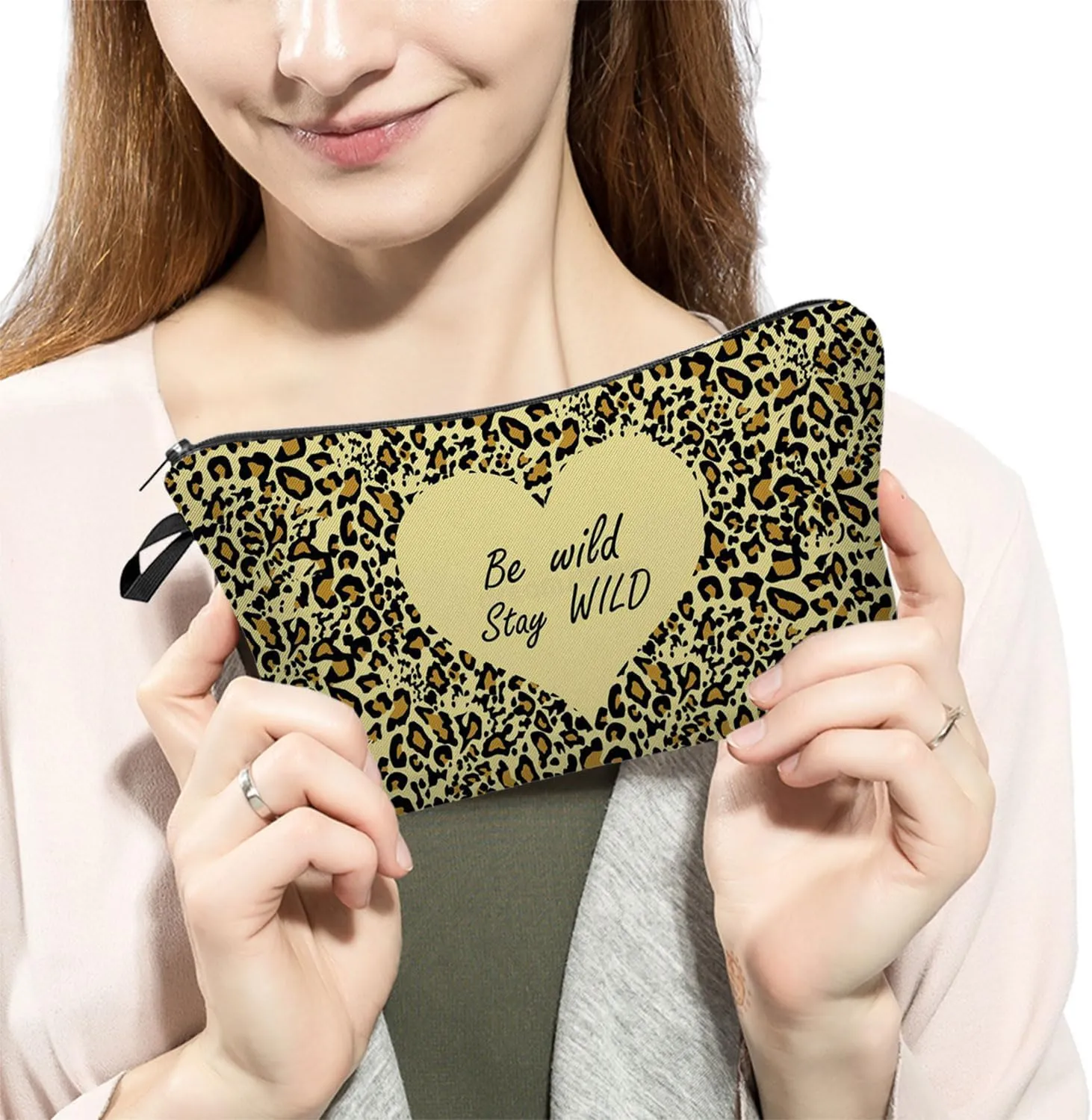 Leopard Wild Cheetah Makeup Bag Cute Small Makeup Organizer Bag Travel Toiletry Zipper Pouch Gift Leopard Stay Wild Cosmetic Bag for Women Girls