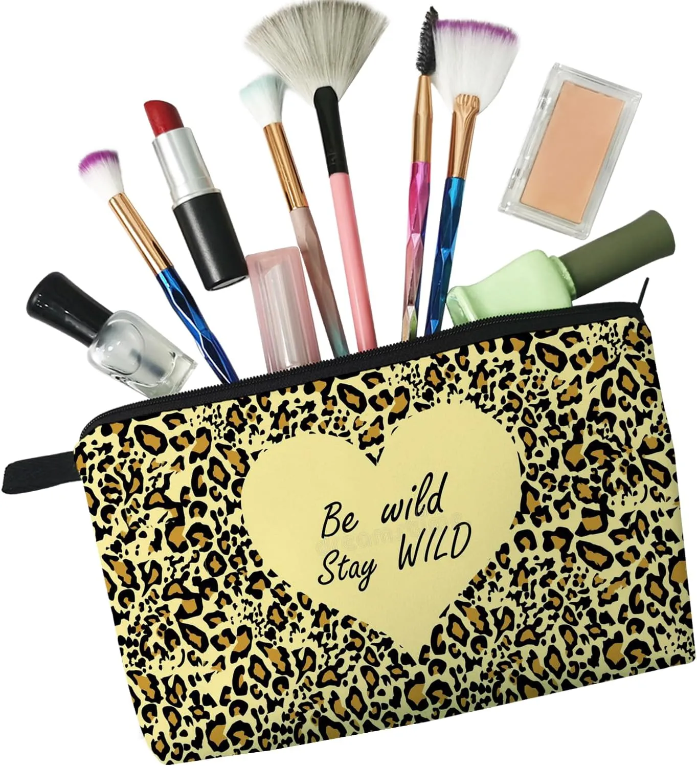 Leopard Wild Cheetah Makeup Bag Cute Small Makeup Organizer Bag Travel Toiletry Zipper Pouch Gift Leopard Stay Wild Cosmetic Bag for Women Girls