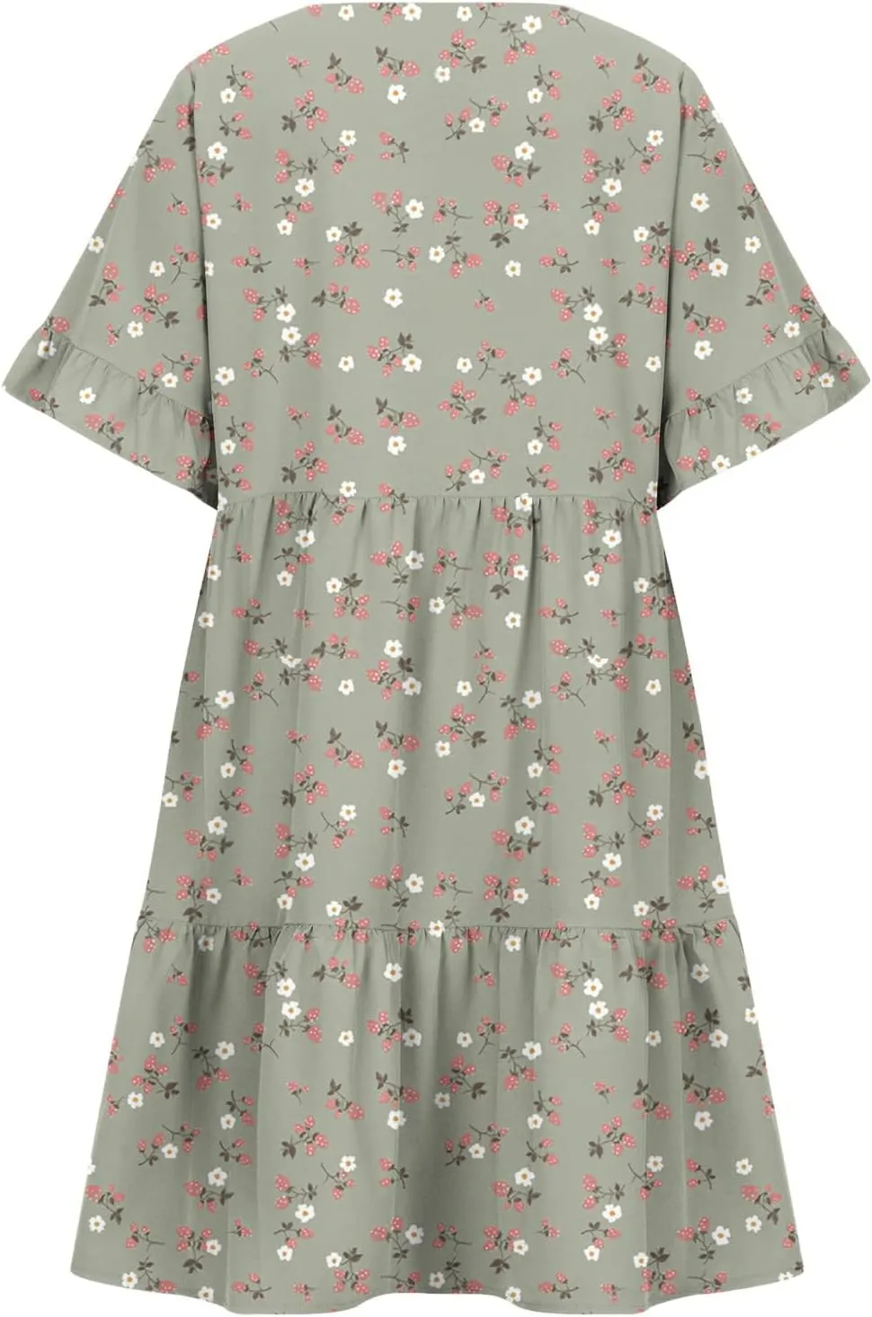 LFEOOST Summer Dresses for Women Loose Casual Ruffles Short Sleeve V Neck Floral Print Smocked Mini Dress with Pocket