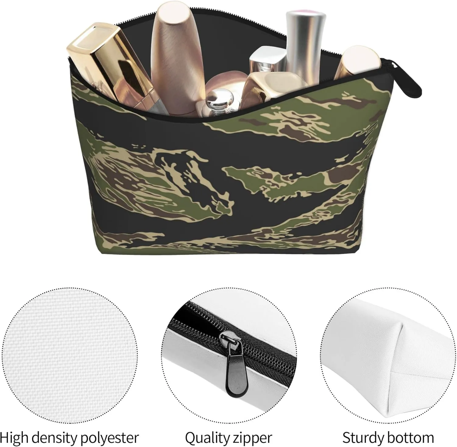 Lightweight Travel Portable Cosmetic Bag Compatible with Army Military Camouflage Vietnam Tiger Stripe Camo, Casual Toiletry Makeup Carrying Pouch Multifunction Coin Cash Storage Cases for Women