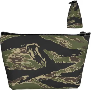 Lightweight Travel Portable Cosmetic Bag Compatible with Army Military Camouflage Vietnam Tiger Stripe Camo, Casual Toiletry Makeup Carrying Pouch Multifunction Coin Cash Storage Cases for Women