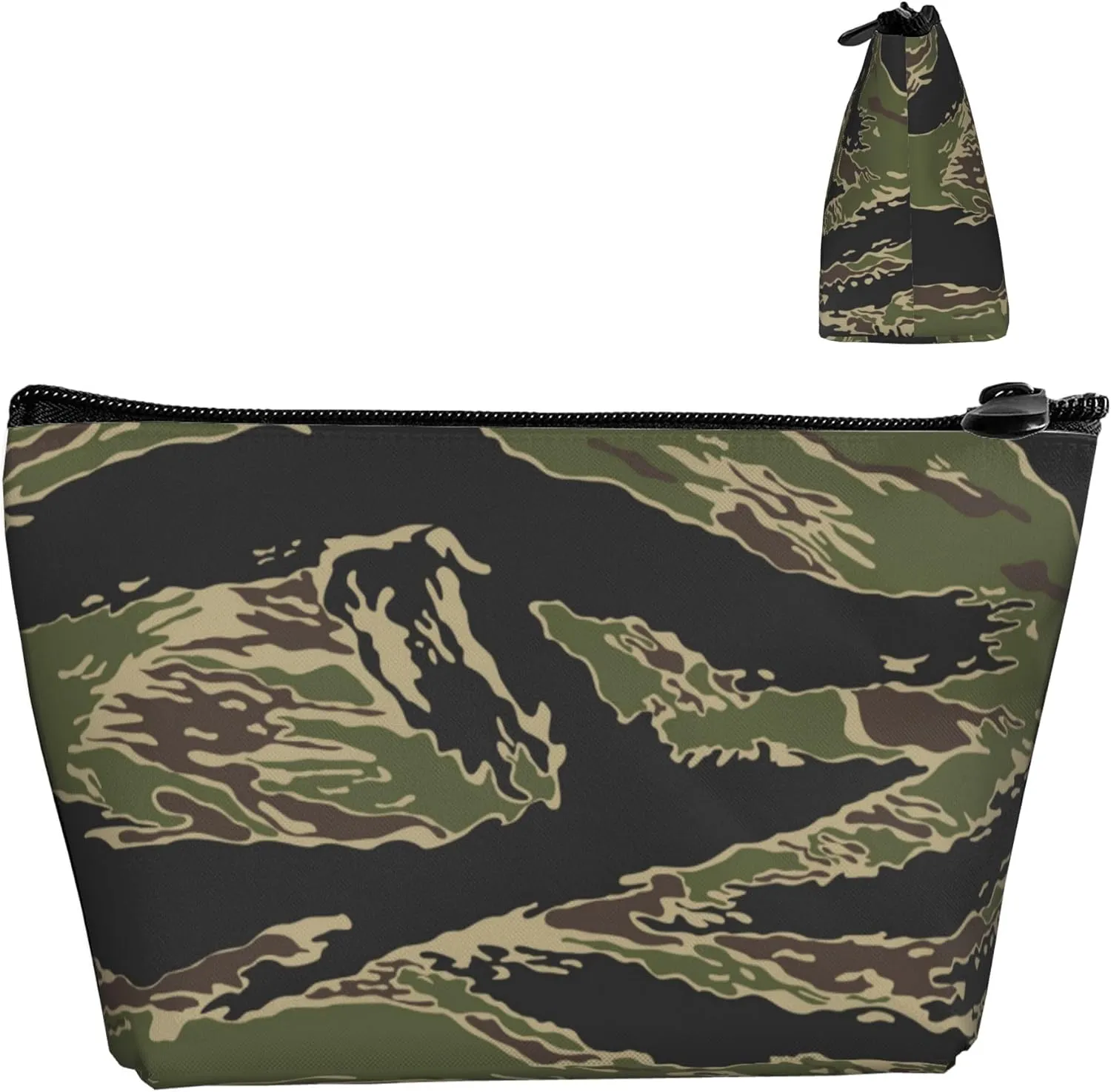 Lightweight Travel Portable Cosmetic Bag Compatible with Army Military Camouflage Vietnam Tiger Stripe Camo, Casual Toiletry Makeup Carrying Pouch Multifunction Coin Cash Storage Cases for Women