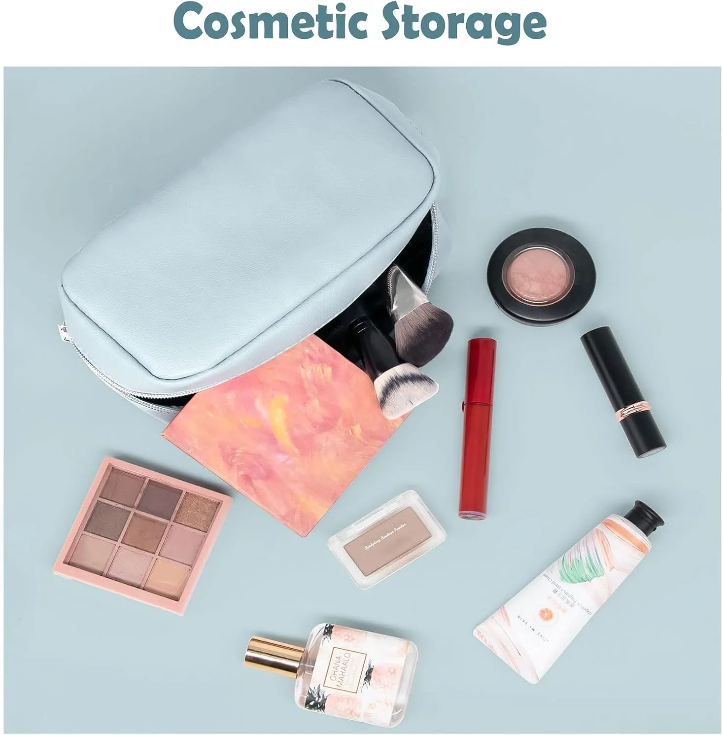 Long Keeper Cosmetic Bags for Women - Water Resistant Make Up Pouch Travel Zipper Toiletry Bag Makeup Organizer (Blue)