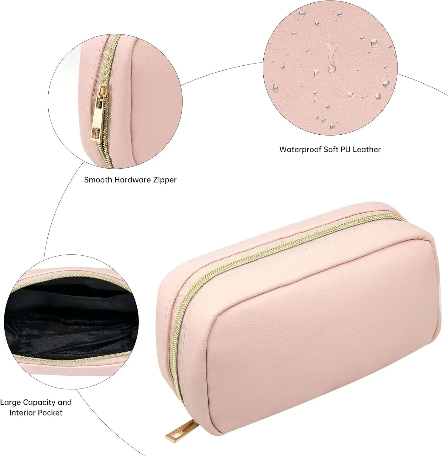 Long Keeper Cosmetic Bags for Women - Water Resistant Make Up Pouch Travel Zipper Toiletry Bag Makeup Organizer (Pink)