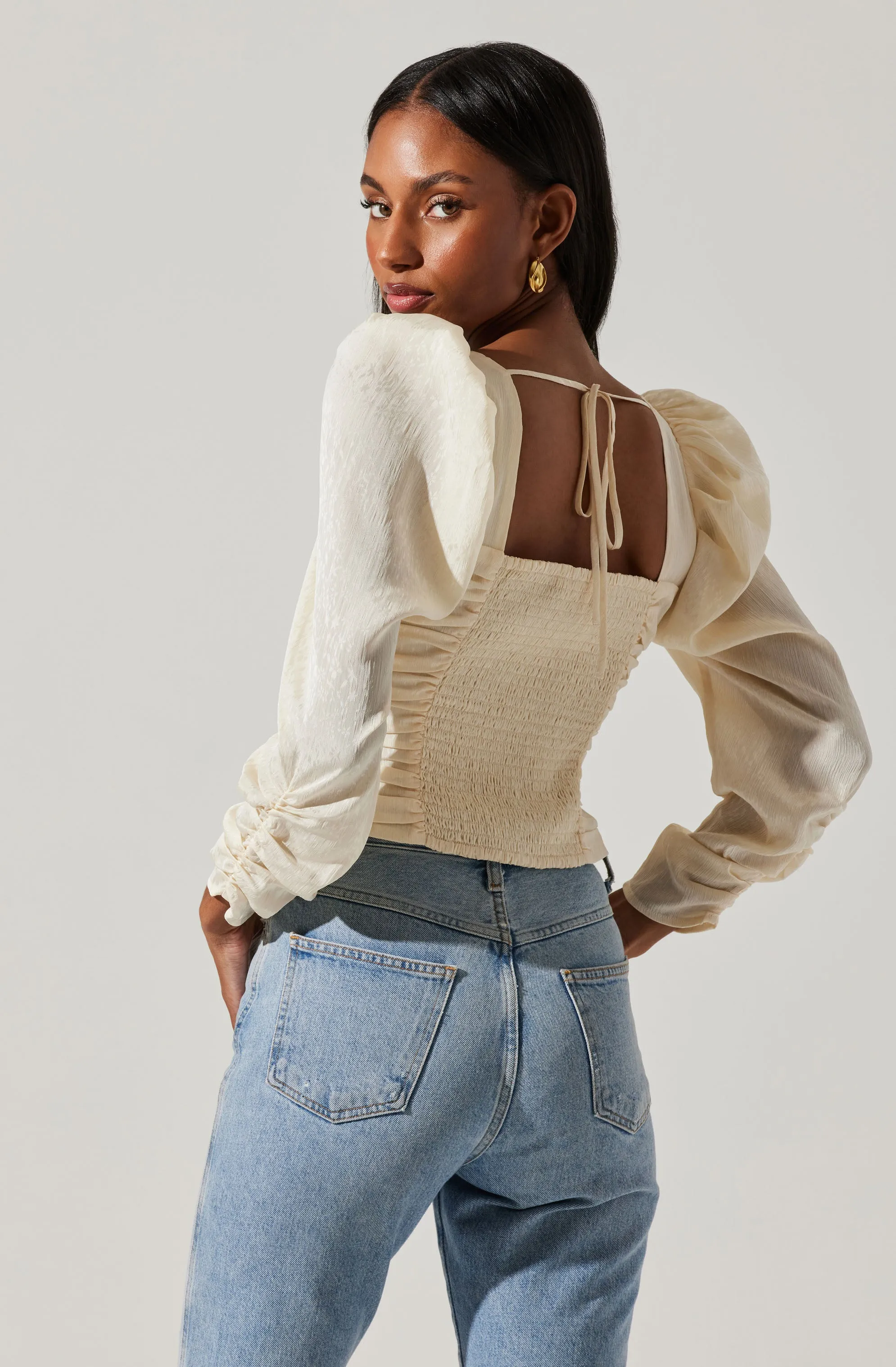 Long Sleeve Ruched Puff Sleeve Top