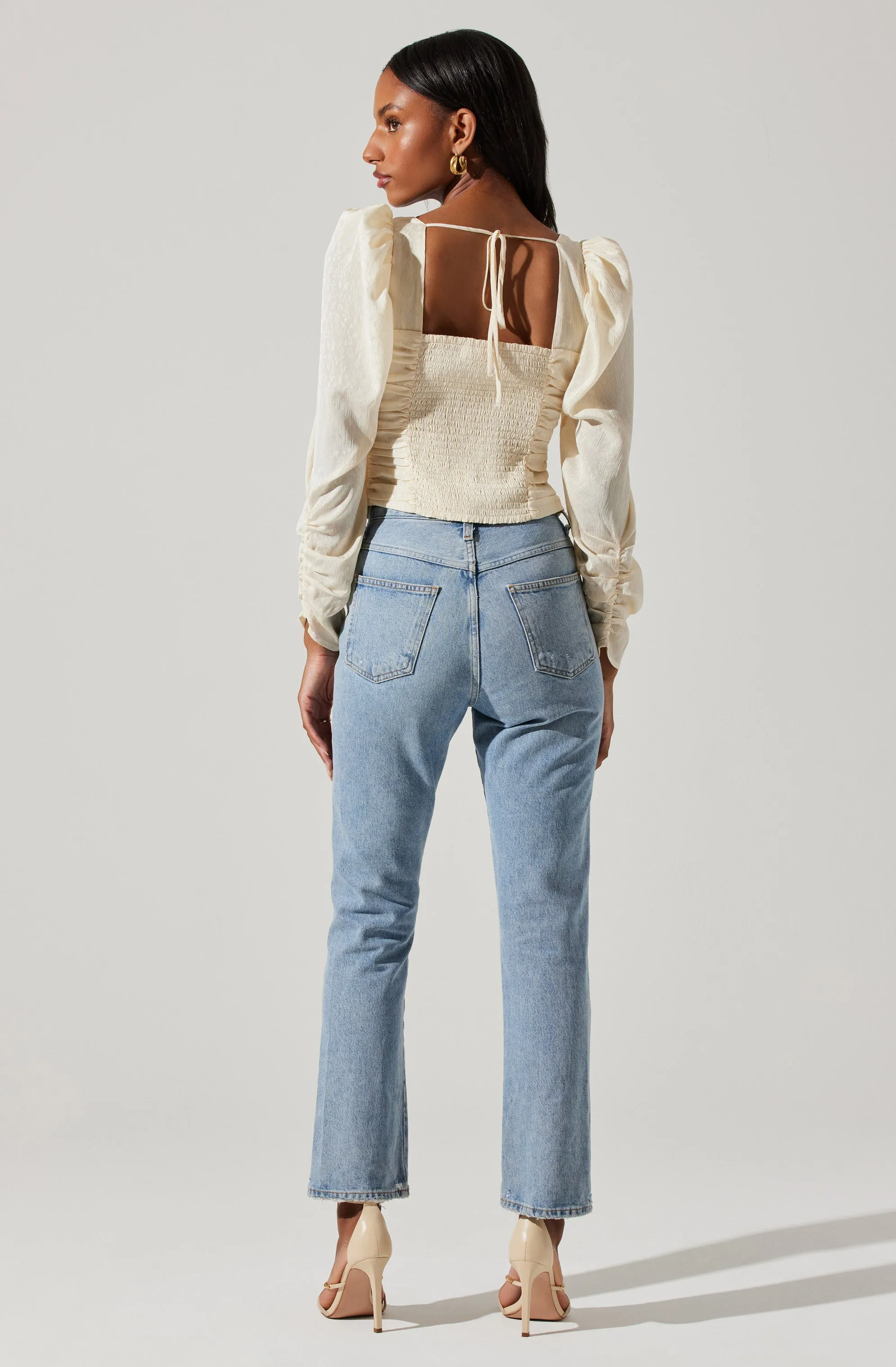 Long Sleeve Ruched Puff Sleeve Top