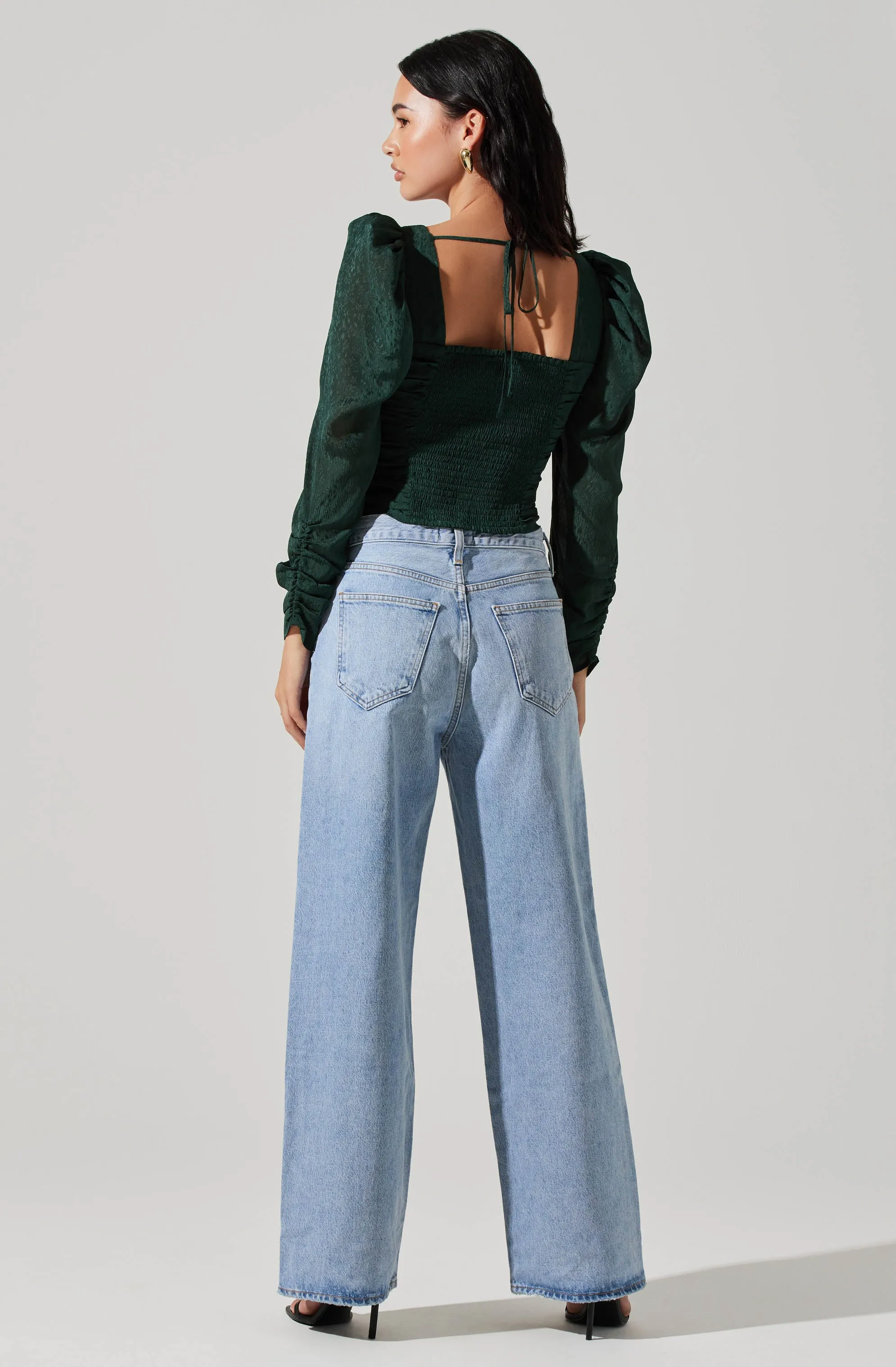 Long Sleeve Ruched Puff Sleeve Top