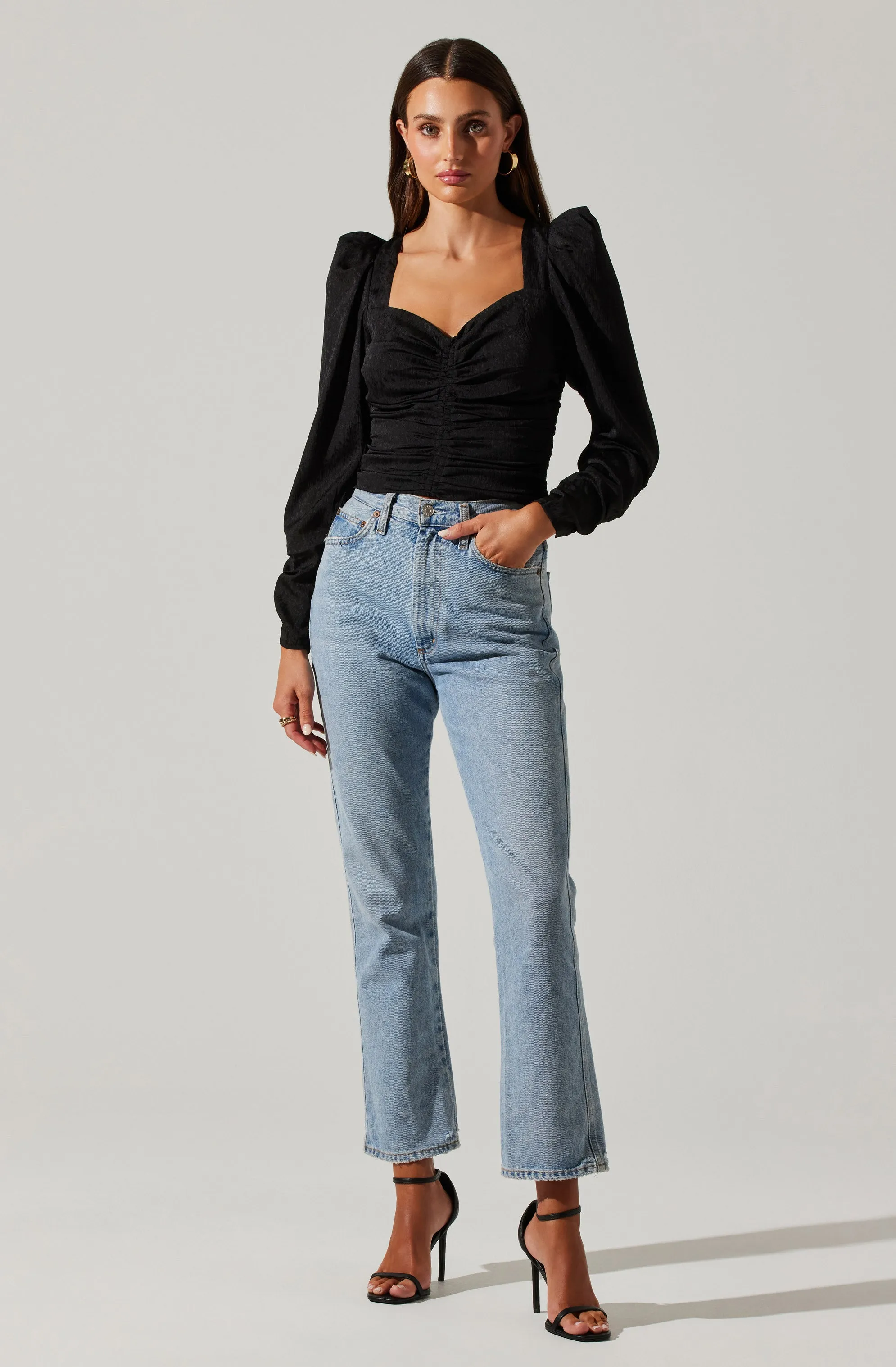 Long Sleeve Ruched Puff Sleeve Top