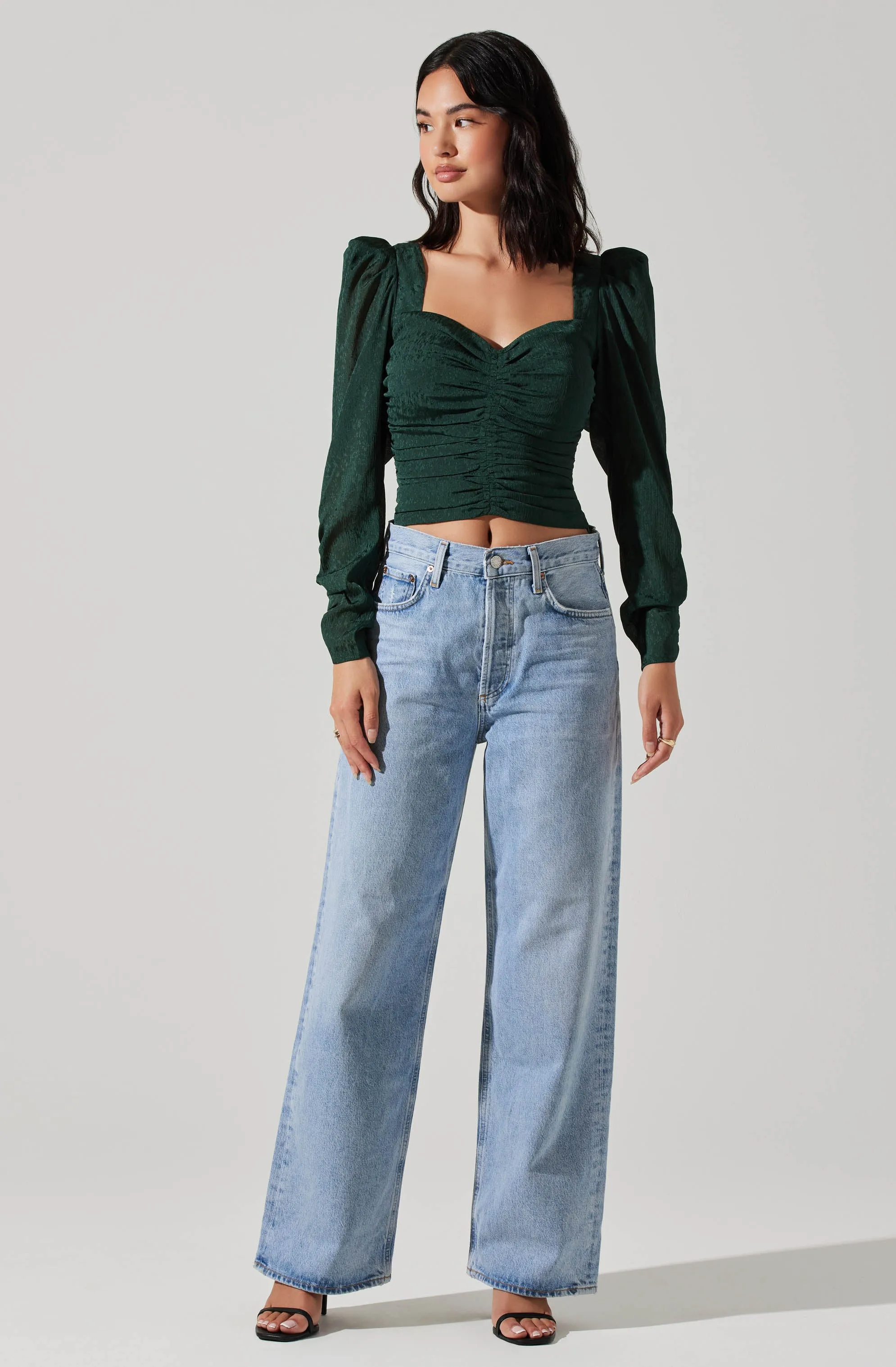 Long Sleeve Ruched Puff Sleeve Top