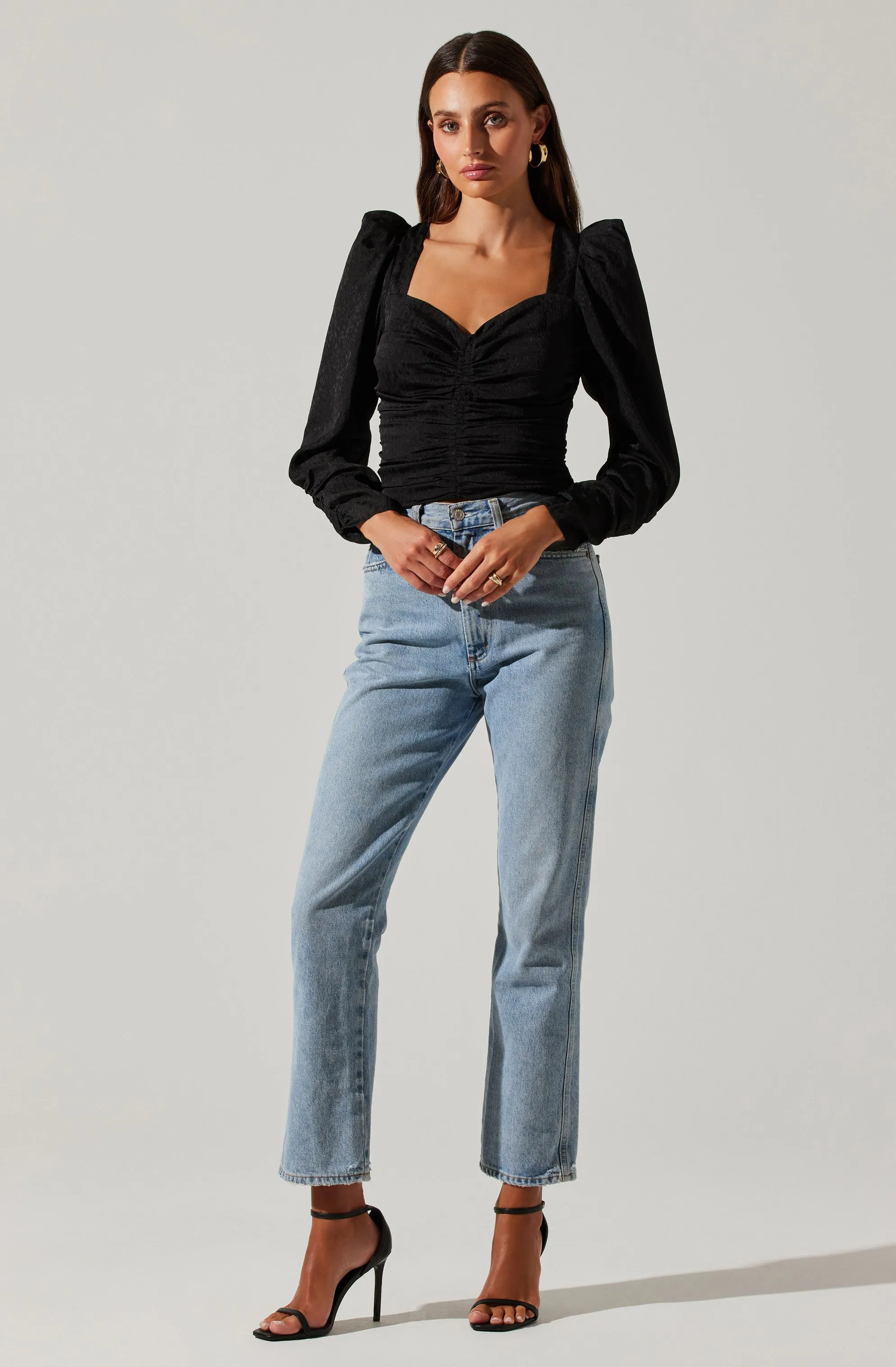 Long Sleeve Ruched Puff Sleeve Top