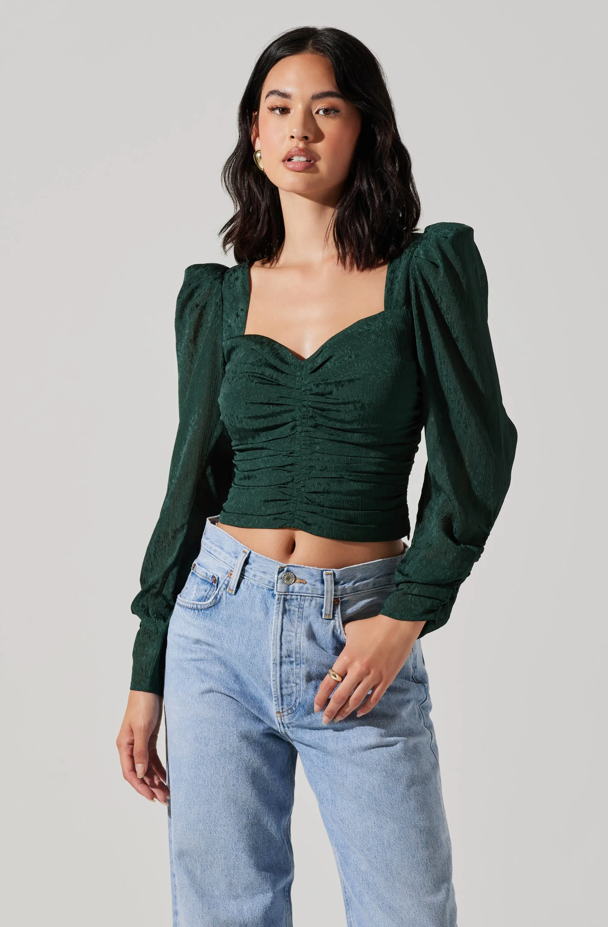 Long Sleeve Ruched Puff Sleeve Top