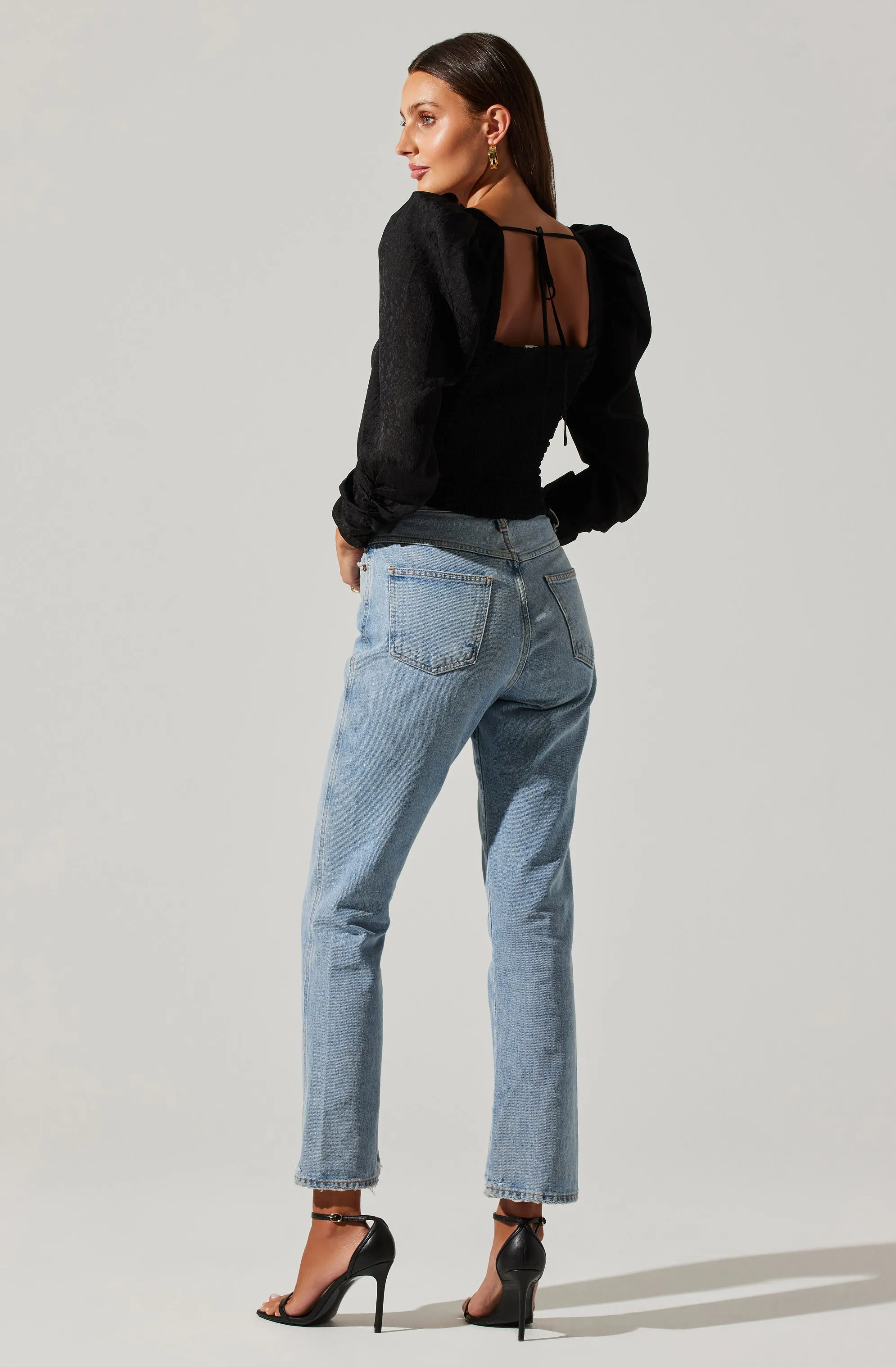 Long Sleeve Ruched Puff Sleeve Top