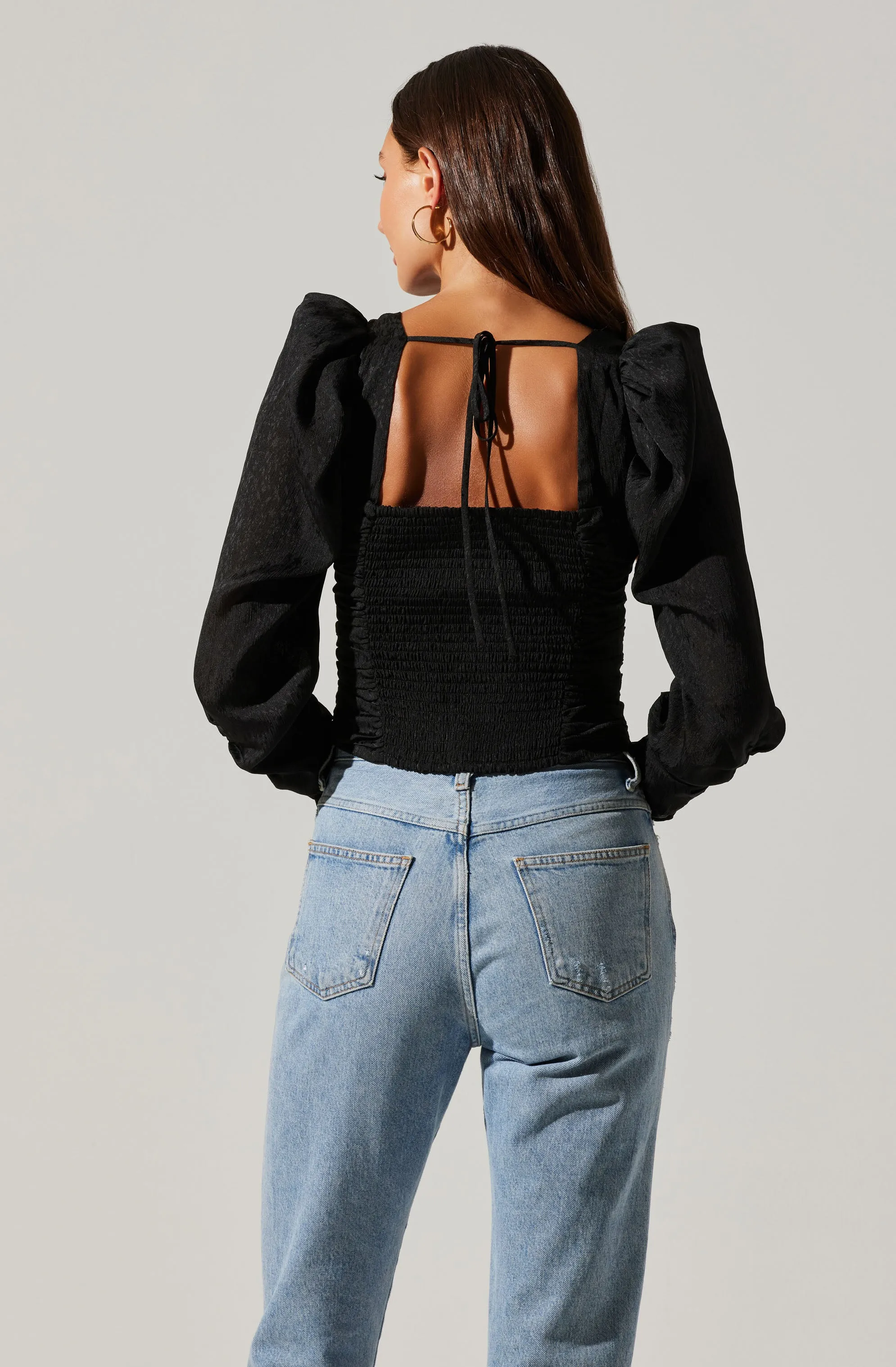 Long Sleeve Ruched Puff Sleeve Top