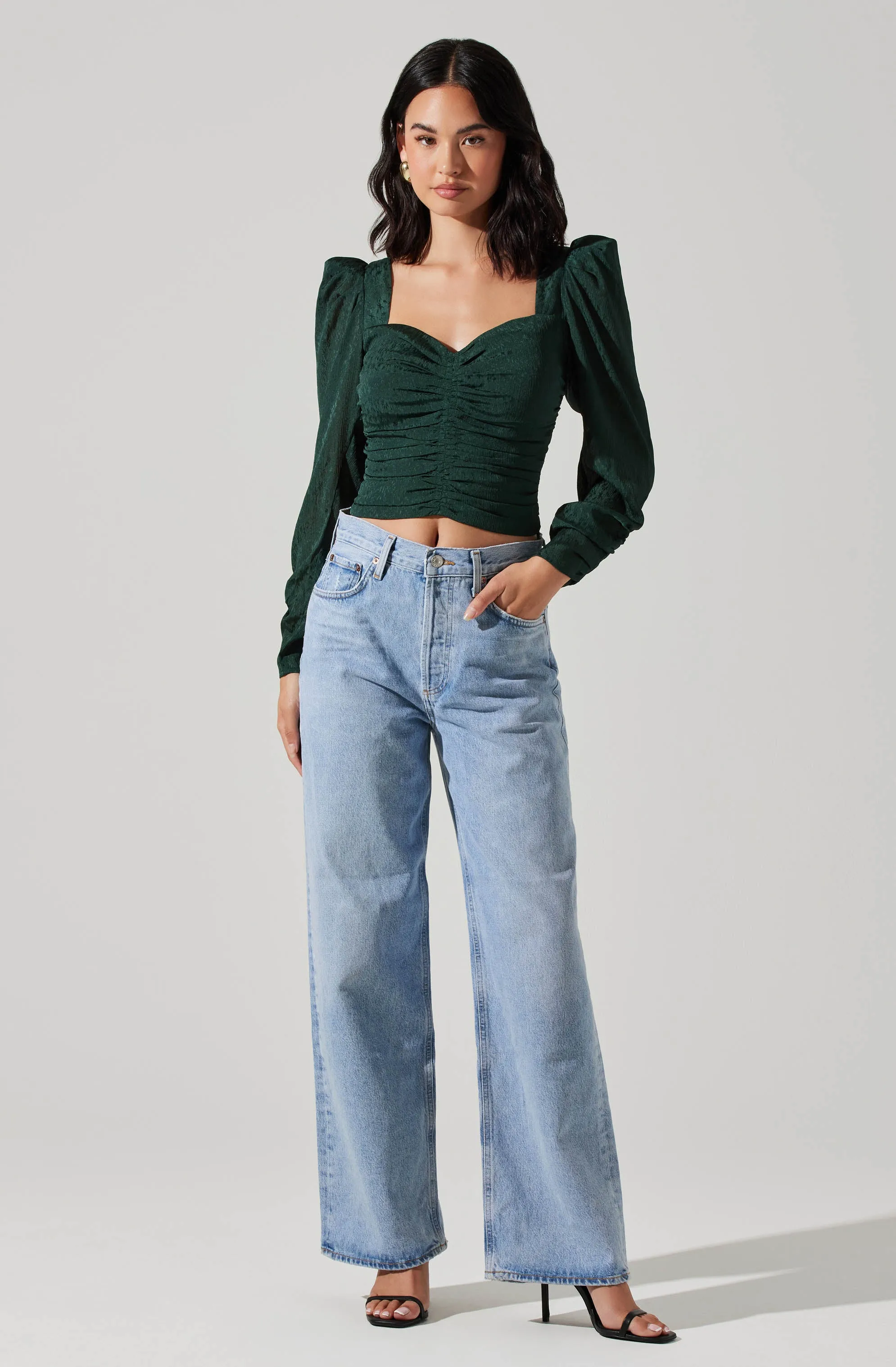 Long Sleeve Ruched Puff Sleeve Top