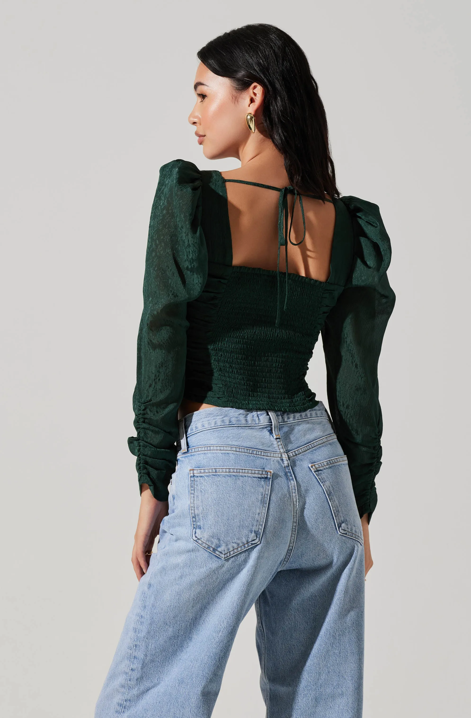 Long Sleeve Ruched Puff Sleeve Top