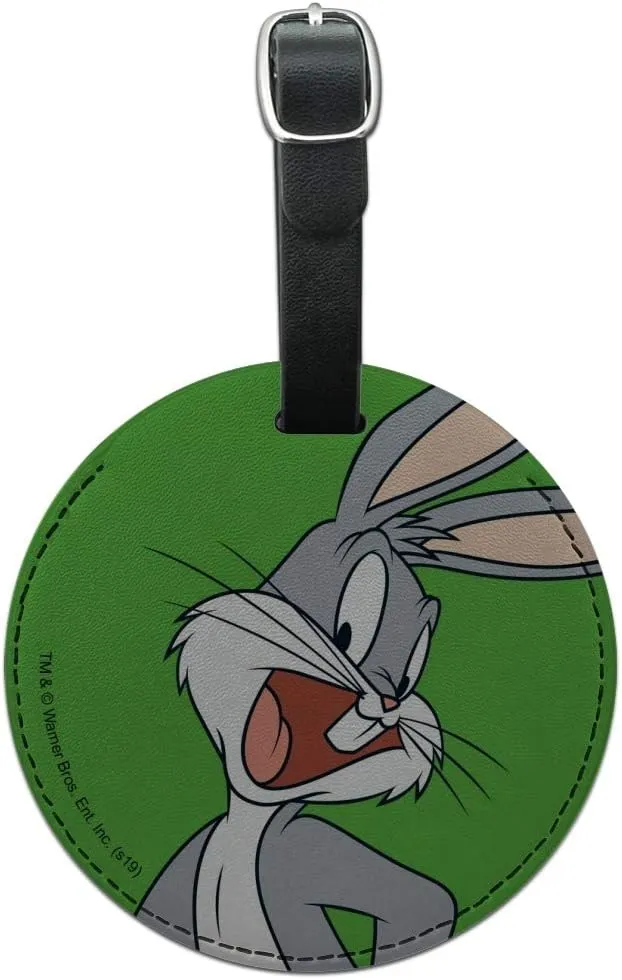 Looney Tunes Bugs Bunny Round Leather Luggage Card Suitcase Carry-On ID Tag