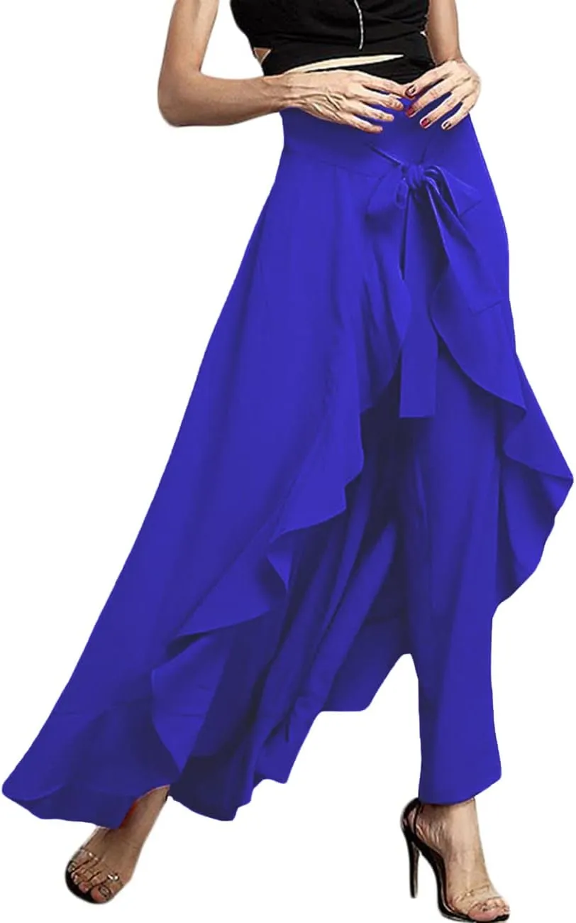 Lrady Women's Ruffle Pants High Waist Trousers Casual Beach Maxi Long Palazzo Overlay Pant Skirts