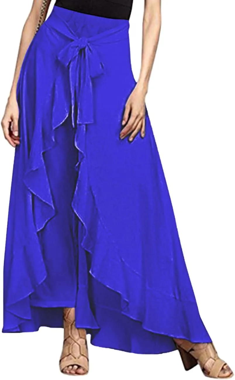 Lrady Women's Ruffle Pants High Waist Trousers Casual Beach Maxi Long Palazzo Overlay Pant Skirts