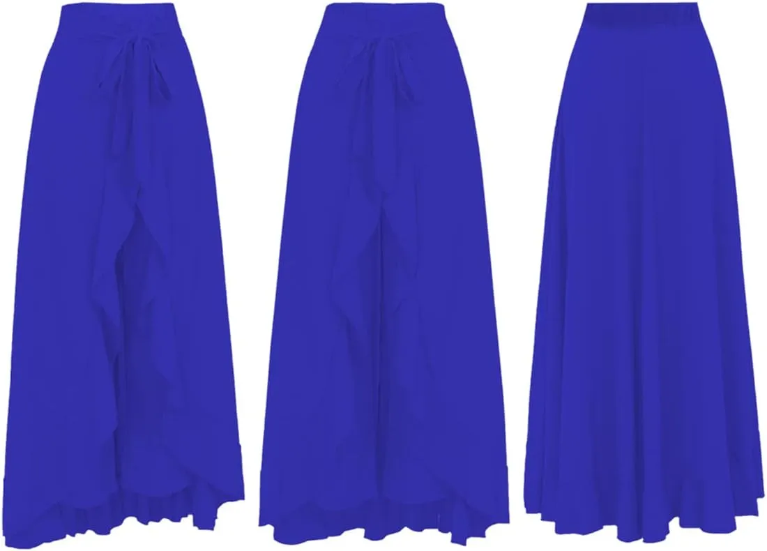Lrady Women's Ruffle Pants High Waist Trousers Casual Beach Maxi Long Palazzo Overlay Pant Skirts