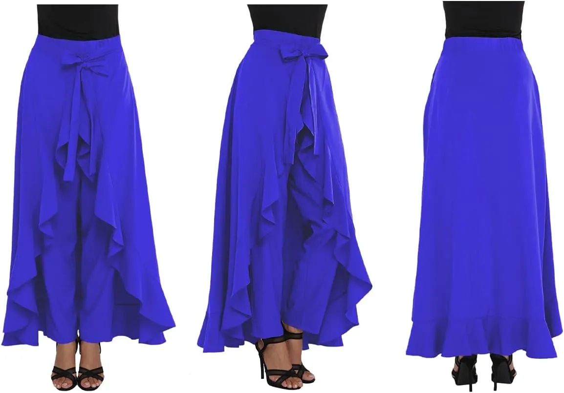 Lrady Women's Ruffle Pants High Waist Trousers Casual Beach Maxi Long Palazzo Overlay Pant Skirts