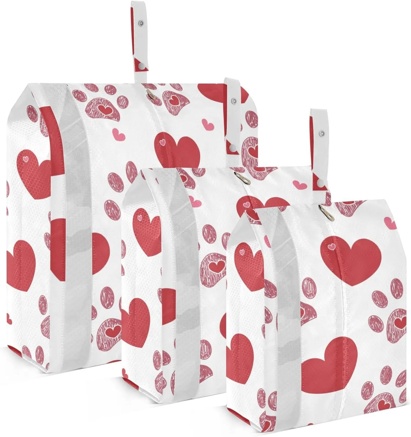 Luggage Space Saver, Luggages Management Personnel, Dog Paw Print Hearts Valentines Day, With Zipper, 3 Set Travel Packing Cubes For Suitcases, Garment Bag Closet Storage