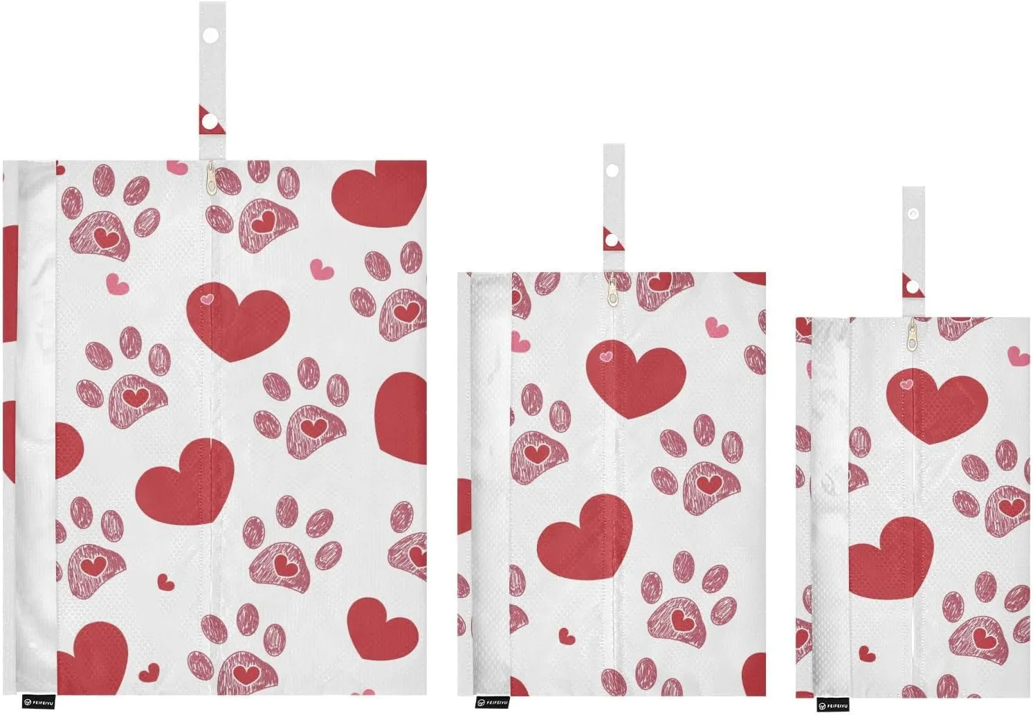 Luggage Space Saver, Luggages Management Personnel, Dog Paw Print Hearts Valentines Day, With Zipper, 3 Set Travel Packing Cubes For Suitcases, Garment Bag Closet Storage
