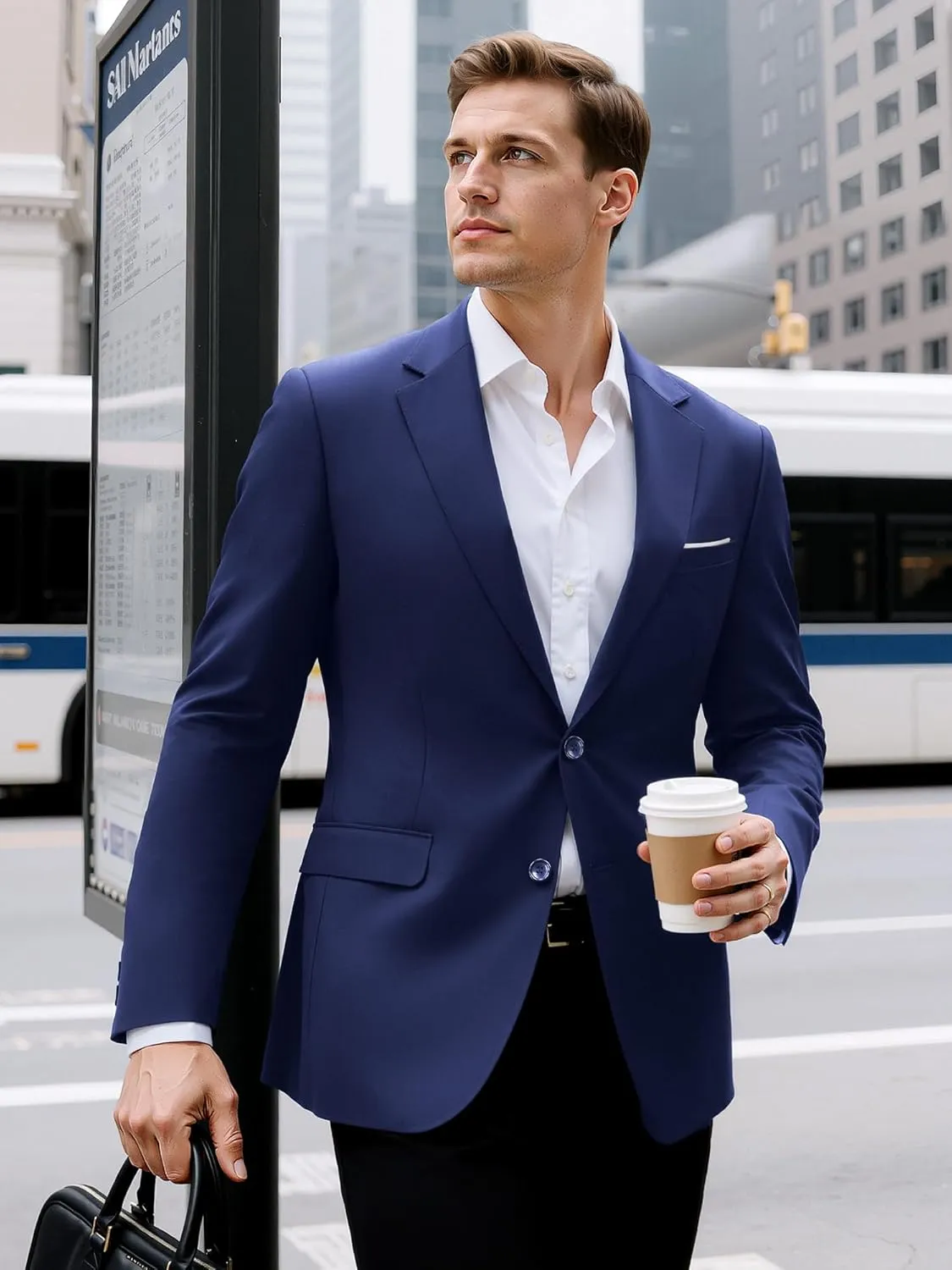 MAGE MALE Mens Slim Fit Suit Jacket 2 Button Blazer Dress Business Wedding Party Jacket