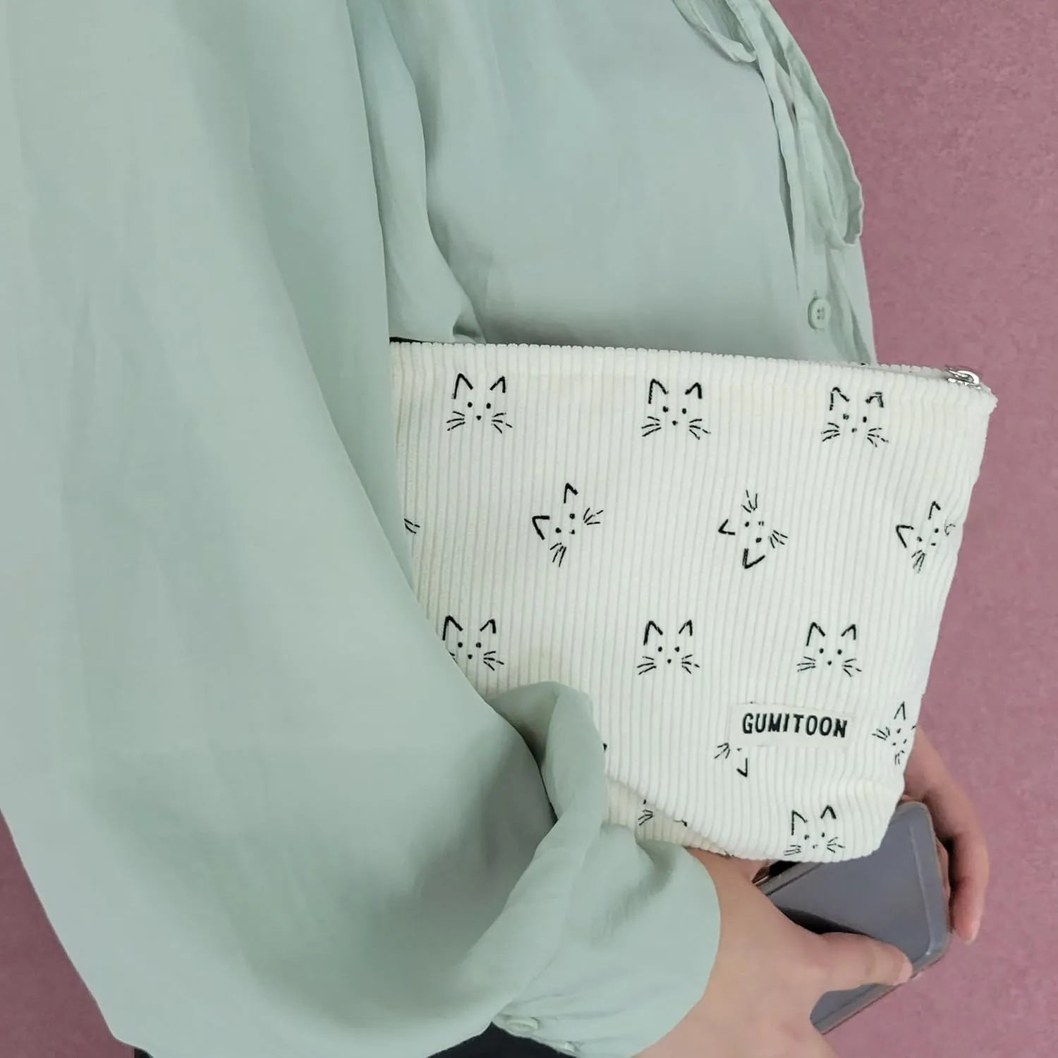 Makeup Bag Cute Cat Cosmetic Bag for Women Organizer With Zipper Corduroy makeup Bag Brushes Storage Bag Travel Toiletry Bag Organizer