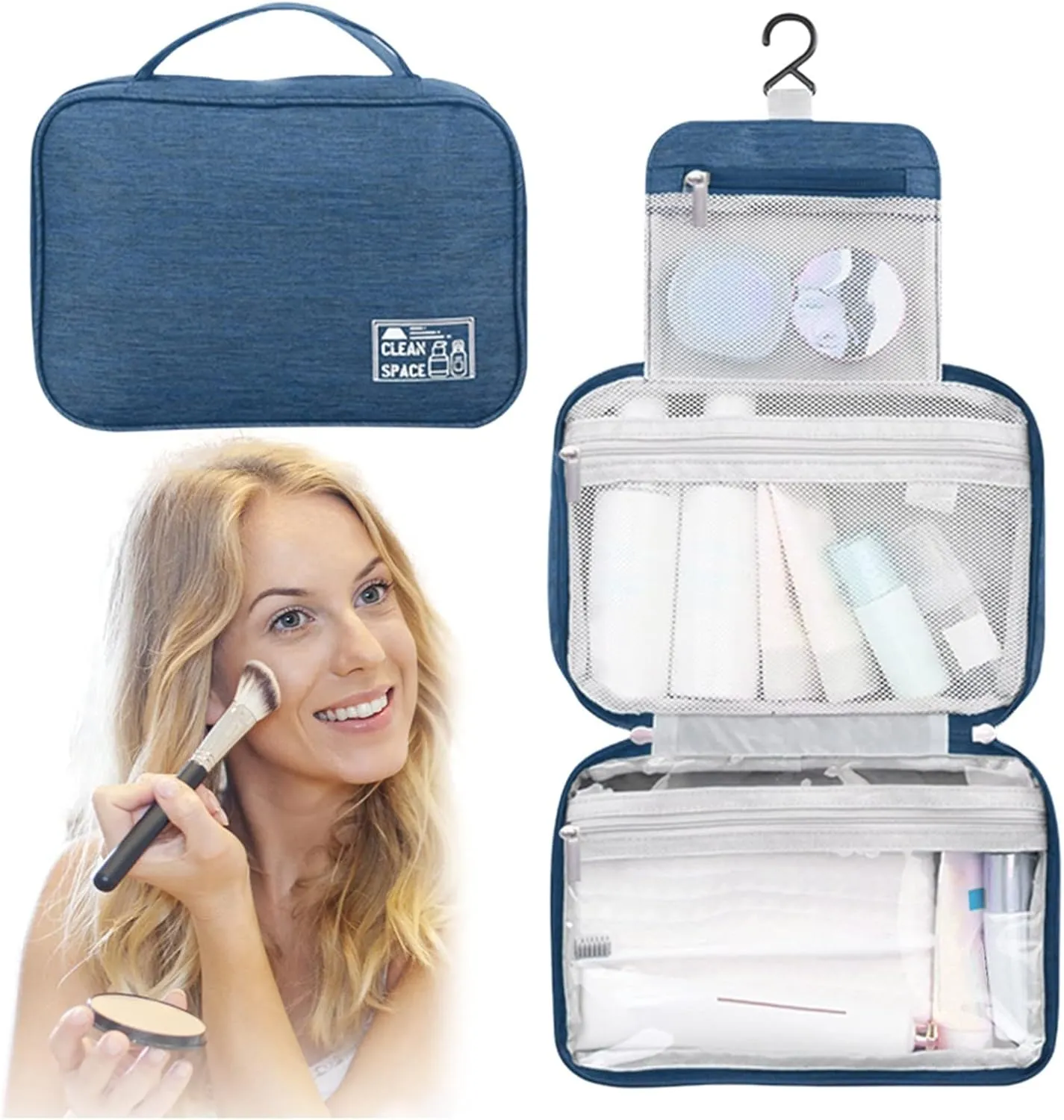 Makeup Toiletry Bag Travel Makeup Cosmetic Bag Large Hanging Toiletry Bag Storage with 3 Compartments Travel Organizer for Men and Women